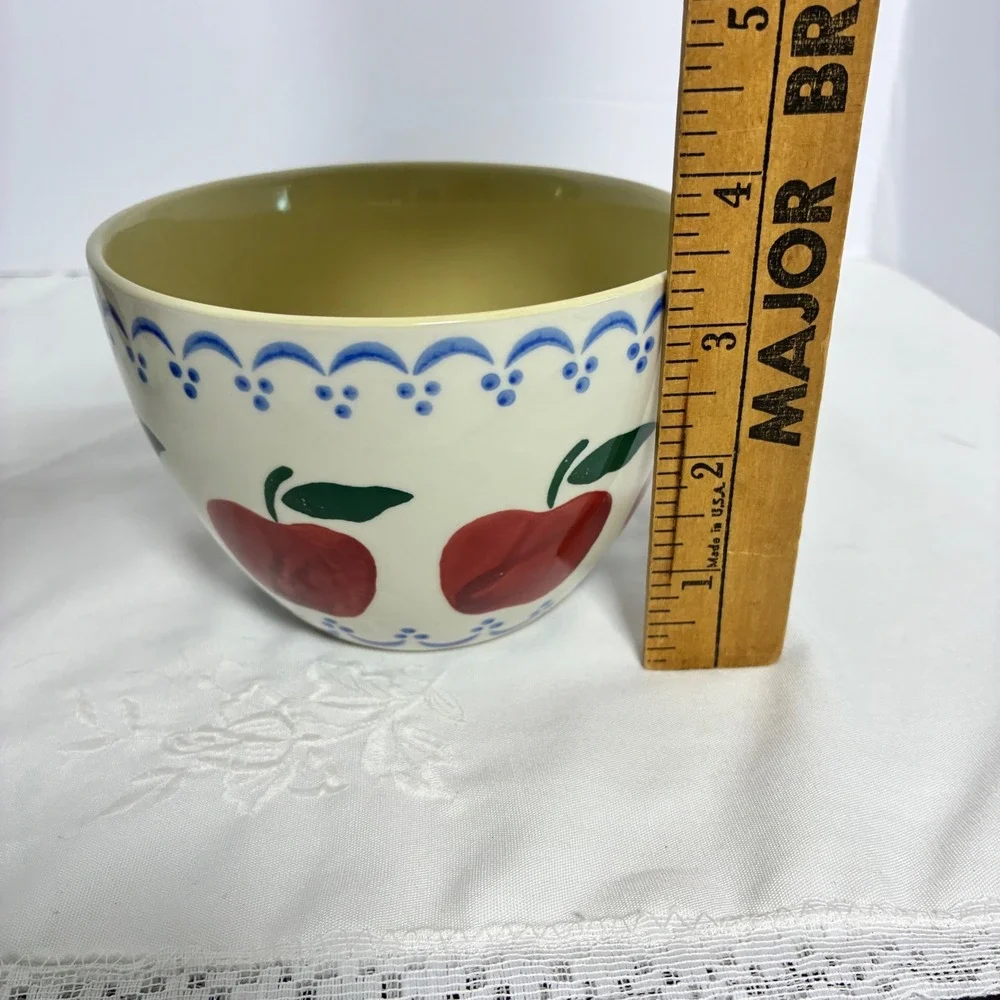 2 N-D Nesting Bowls Apple Hand Painted Ceramic Country Kitchen Cottage Farmhouse